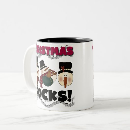 Schneemann-Weihnachtsfelsen Zweifarbige Tasse (Vorderseite Links)