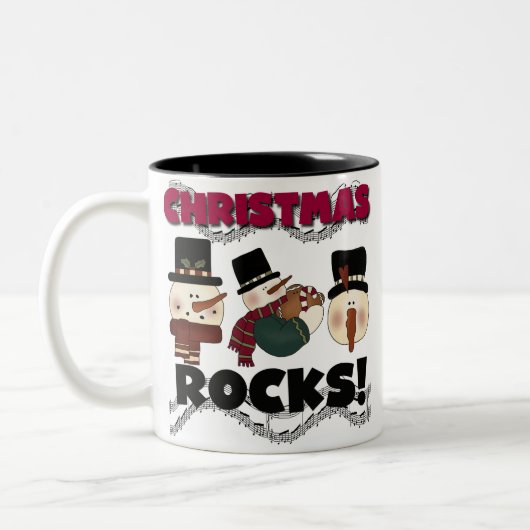 Schneemann-Weihnachtsfelsen Zweifarbige Tasse (Links)