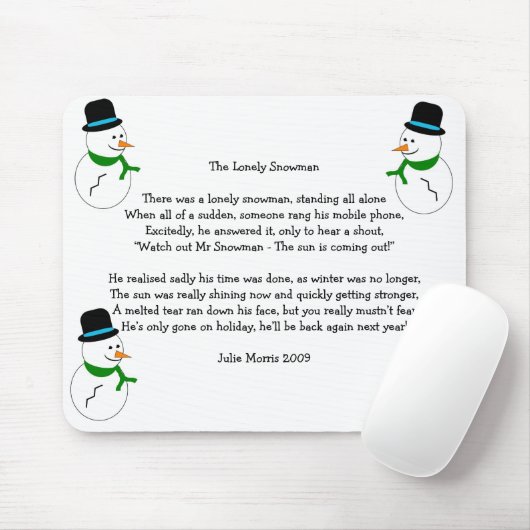 Schneemann-Weihnachtsgedicht Mousepad (Mit Mouse)