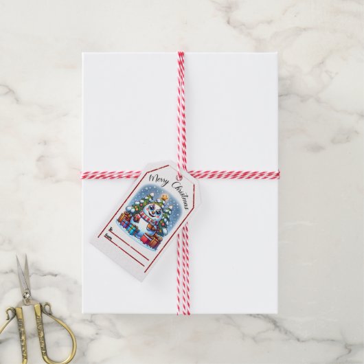 Schneemann Weihnachtsmarke Geschenkanhänger (Mit Garn)