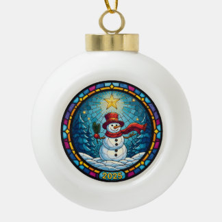 Schneemann-Weihnachtsschmuck 2025 – Buntglas Keramik Kugel-Ornament