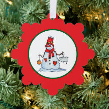 Schneemann-Weihnachtsschmuck mit Herzen und Eiszap