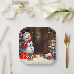 Schneemann-Weihnachtsszene-Papierteller Pappteller