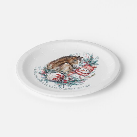 Schneemann Weihnachtswasserfarbe elegant Pappteller (Schrägansicht)