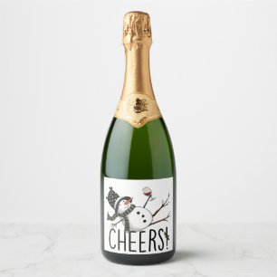 Schneemann Wein Weihnachten Lustig Wein Trinken Sa Schaumweinetikett