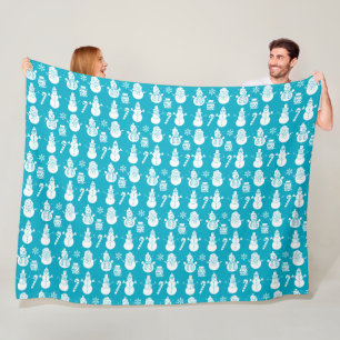 Schneemann Winter Blau Weihnachten Retro Vintage f Fleecedecke