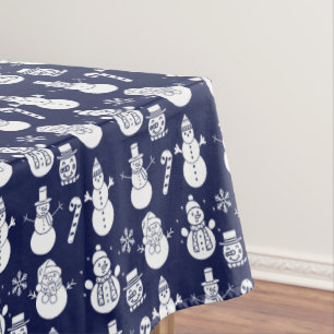 Schneemann Winter Blau Weihnachten Retro Vintage f Tischdecke