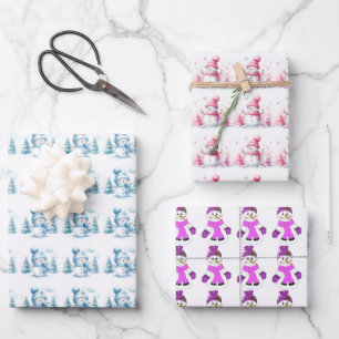 Schneemann Winter Fun Wrapping Paper Sheet Geschenkpapier Set