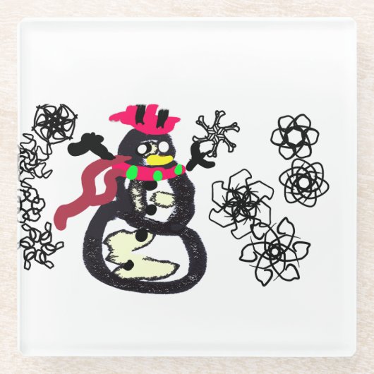 Schneemann Winter Glasuntersetzer (Vorderseite)