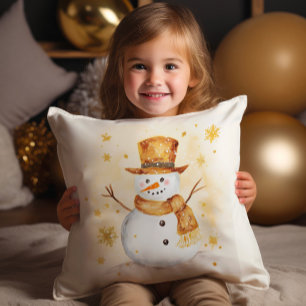 Schneemann Winter Schnee Gold Weiß Kissen