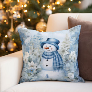 Schneemann Winter Schneemann Blaue Mütze Schal Kissen