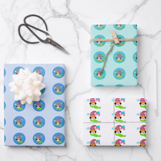 Schneemann Wintersaison Wrapping Paper Geschenkpapier Set (Vorderseite)