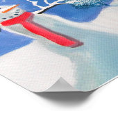 Schneemann Winterszene Folkloremalerei Poster (Ecke)