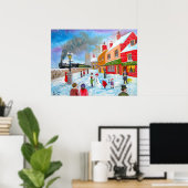 Schneemann Winterszene Volkskunstmalbahn Poster (Heimbüro)