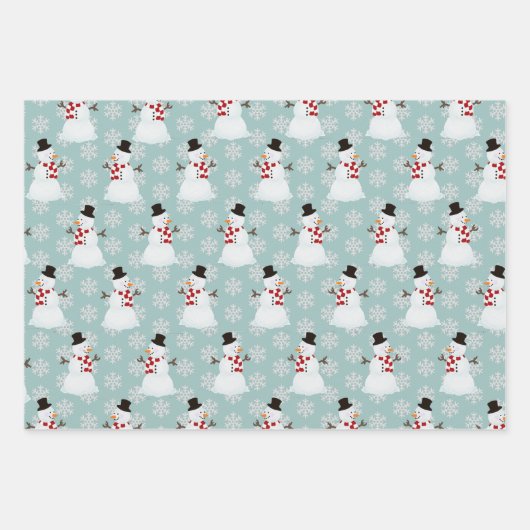 Schneemann Wrapping Paper Flat Sheet Set 3 Geschenkpapier Set (Vorderseite)