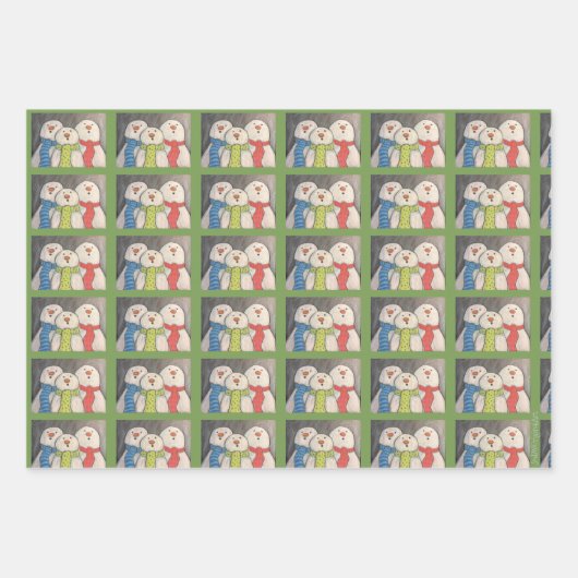 Schneemann Wrapping Paper Flat Sheet Set 3 Geschenkpapier Set (Vorderseite)
