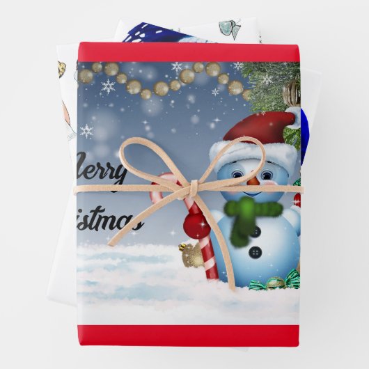 Schneemann Wrapping Paper Flat Sheet Set 3 Geschenkpapier Set (Beispiel)