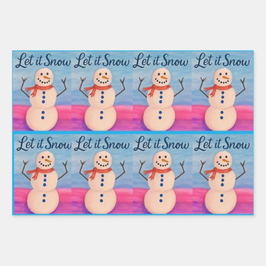 Schneemann-Wunderland Geschenkpapier Set (Vorderseite)