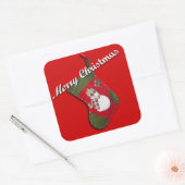 Schneemann zu Weihnachten Strumpf über Rot Quadratischer Aufkleber (Umschlag)
