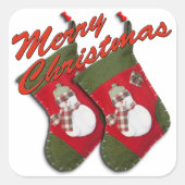 Schneemann zu Weihnachten Strumpf über Weiß Quadratischer Aufkleber (Vorderseite)