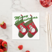 Schneemann zu Weihnachten Strumpf über Weiß Serviette (Beispiel)