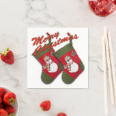 Schneemann zu Weihnachten Strumpf über Weiß Serviette (Beispiel)