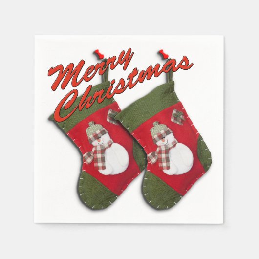 Schneemann zu Weihnachten Strumpf über Weiß Serviette (Vorderseite)
