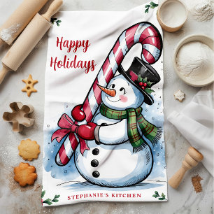 Schneemann-Zuckerstange-Frohe-Weihnachten Geschirrtuch