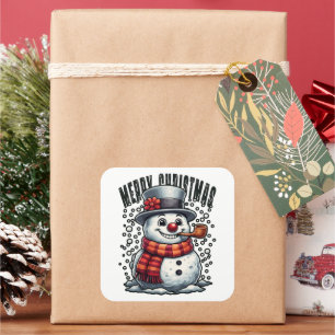 Schneemann Zylinder Pfeife Frohe Weihnachten Quadratischer Aufkleber