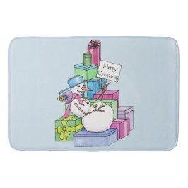 Schneemännchen auf Geschenken Badematte