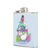 Schneemännchen auf Geschenken Flachmann (Links)
