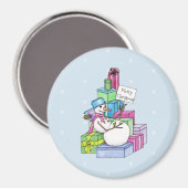 Schneemännchen auf Geschenken Magnet (Vorderseite/Rückseite)