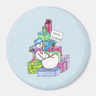 Schneemännchen auf Geschenken Magnet