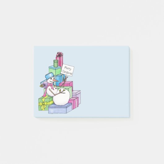 Schneemännchen auf Geschenken Post-it Klebezettel (Vorderseite)