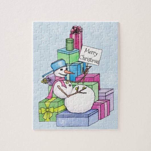 Schneemännchen auf Geschenken Puzzle (Vertikal)