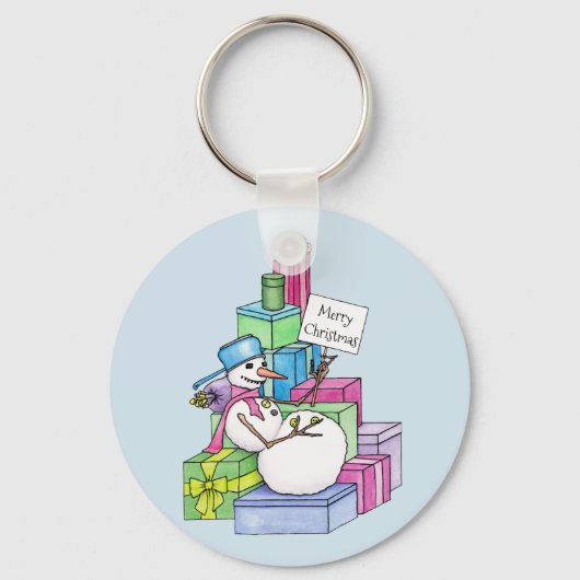 Schneemännchen auf Geschenken Schlüsselanhänger (Vorderseite)