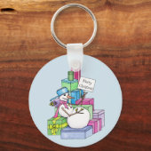 Schneemännchen auf Geschenken Schlüsselanhänger (Vorderseite)