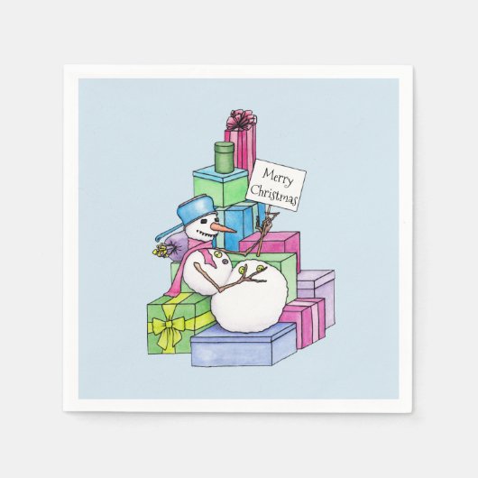 Schneemännchen auf Geschenken Serviette (Vorderseite)