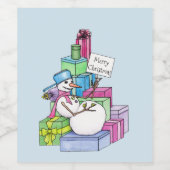Schneemännchen auf Geschenken Weinetikett (Einzelnes Label)
