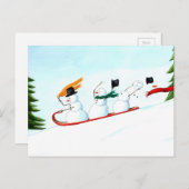 Schneemänner auf einem Schlitten Feiertagspostkarte (Vorne/Hinten)