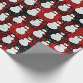 Schneemänner auf Karierten Schneeflocken Geschenkpapier (Ecke)