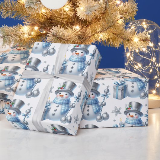 Schneemänner aus Silber Geschenkpapier (Feiertage)