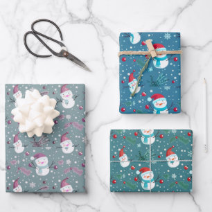 Schneemänner Beeren Schneeflocken Weihnachten Geschenkpapier Set