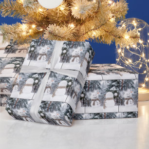 Schneemänner beim Schneeballkampf Geschenkpapier