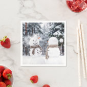 Schneemänner beim Schneeballkampf Serviette (Beispiel)