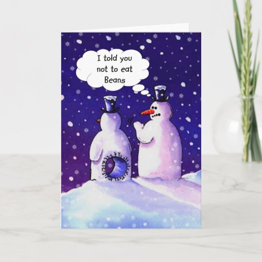 Schneemänner, essen nicht Bohnen!!!! Feiertagskarte (Vorderseite)