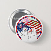 Schneemänner feiern Unabhängigkeit Button (Vorne & Hinten)