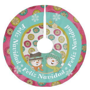 Schneemänner Feliz Navidad Feiertags-Baum-Rock Polyester Weihnachtsbaumdecke