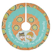 Schneemänner geben Familiennamen Holiday Tree Skir Polyester Weihnachtsbaumdecke (Vorderseite)