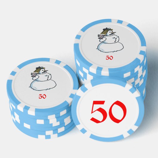 Schneemänner hellblau 50 gestreifter Poker-Chip Pokerchips (Stapel)